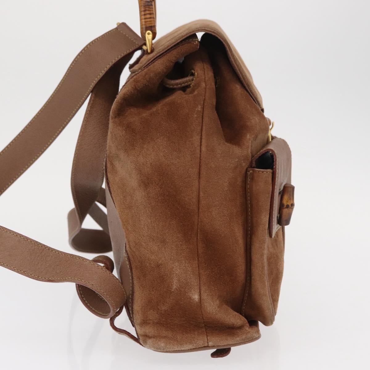 Gucci Vintage Bamboo Backpack Suede, BROWN, SUEDE, Backpack