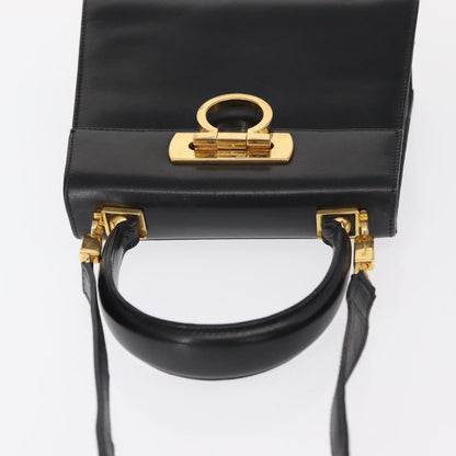 Salvatore Ferragamo Gancini Convertible Top Handle Bag Leather, BLACK, LEATHER, Handbag