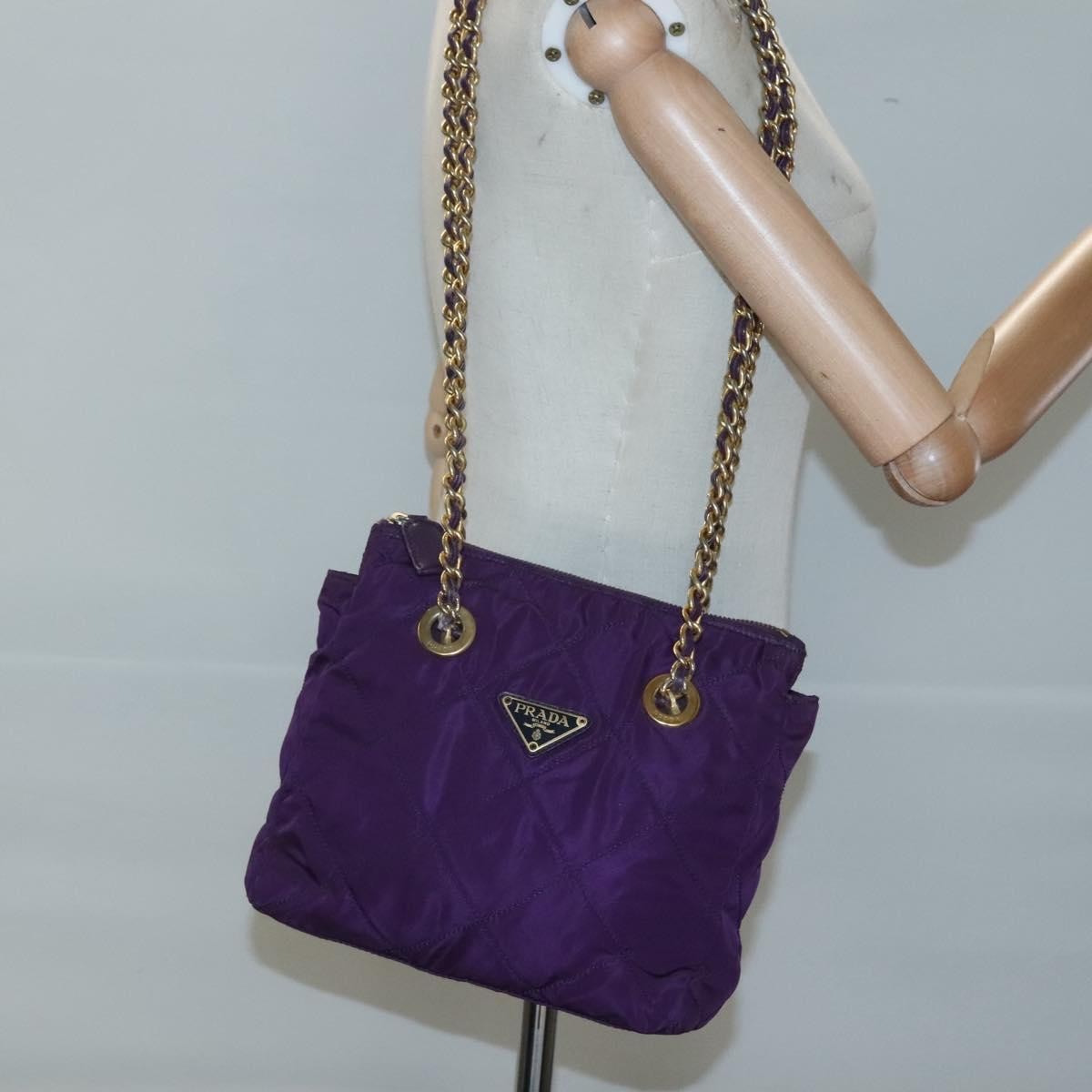 Prada Chain Shoulder Bag Quilted Tessuto, PURPLE, NYLON, Shoulder bag