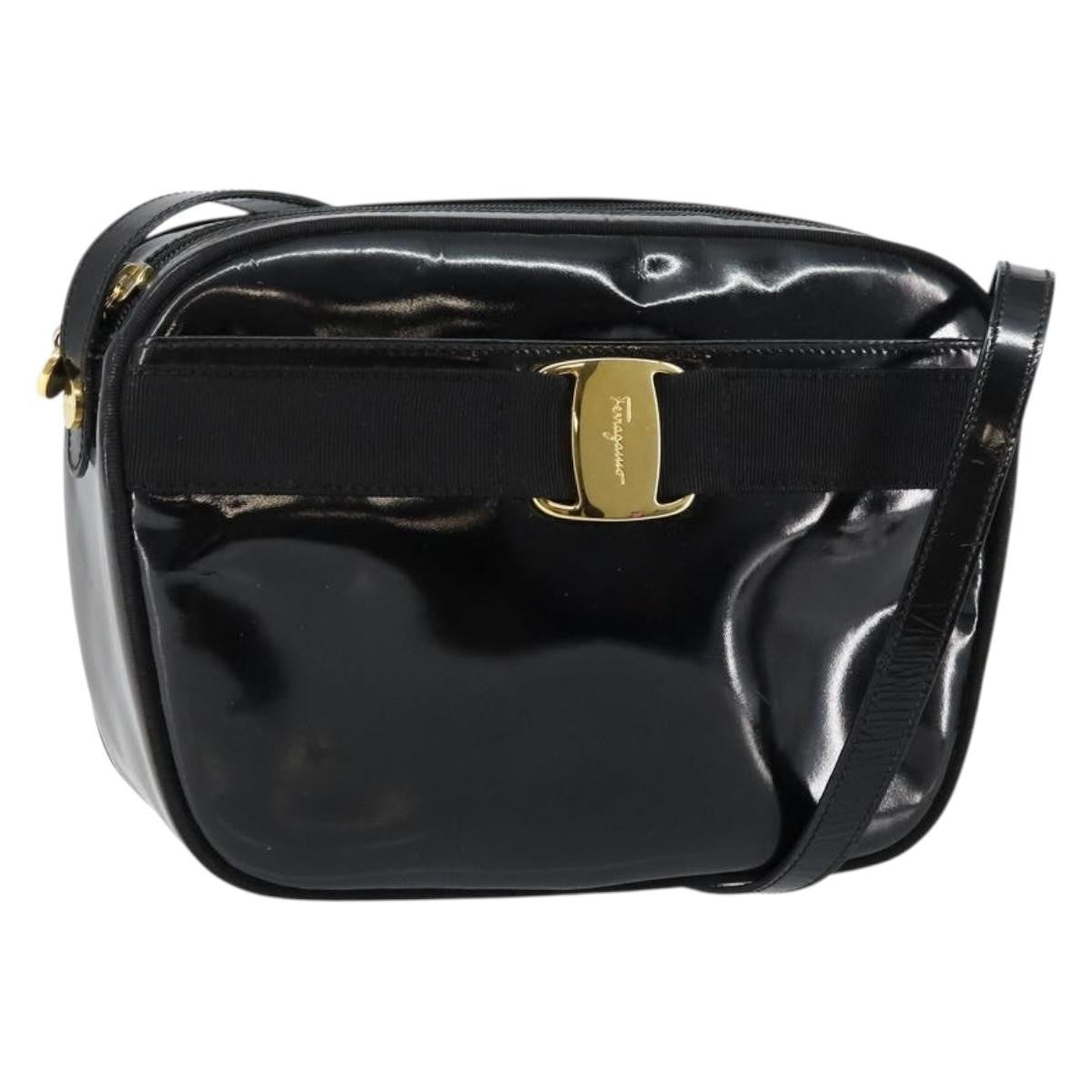 Salvatore Ferragamo Vala Shoulder Bag Patent Leather, BLACK, PATENT_LEATHER, Shoulder bag