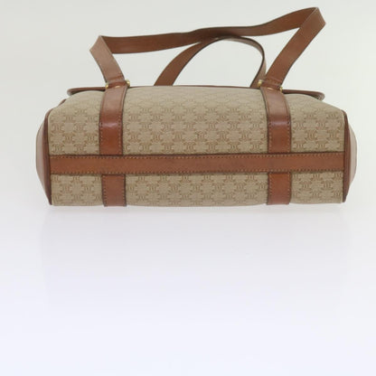Celine Vintage Macadam Handbag Canvas and Leather, BEIGE, CANVAS, Handbag