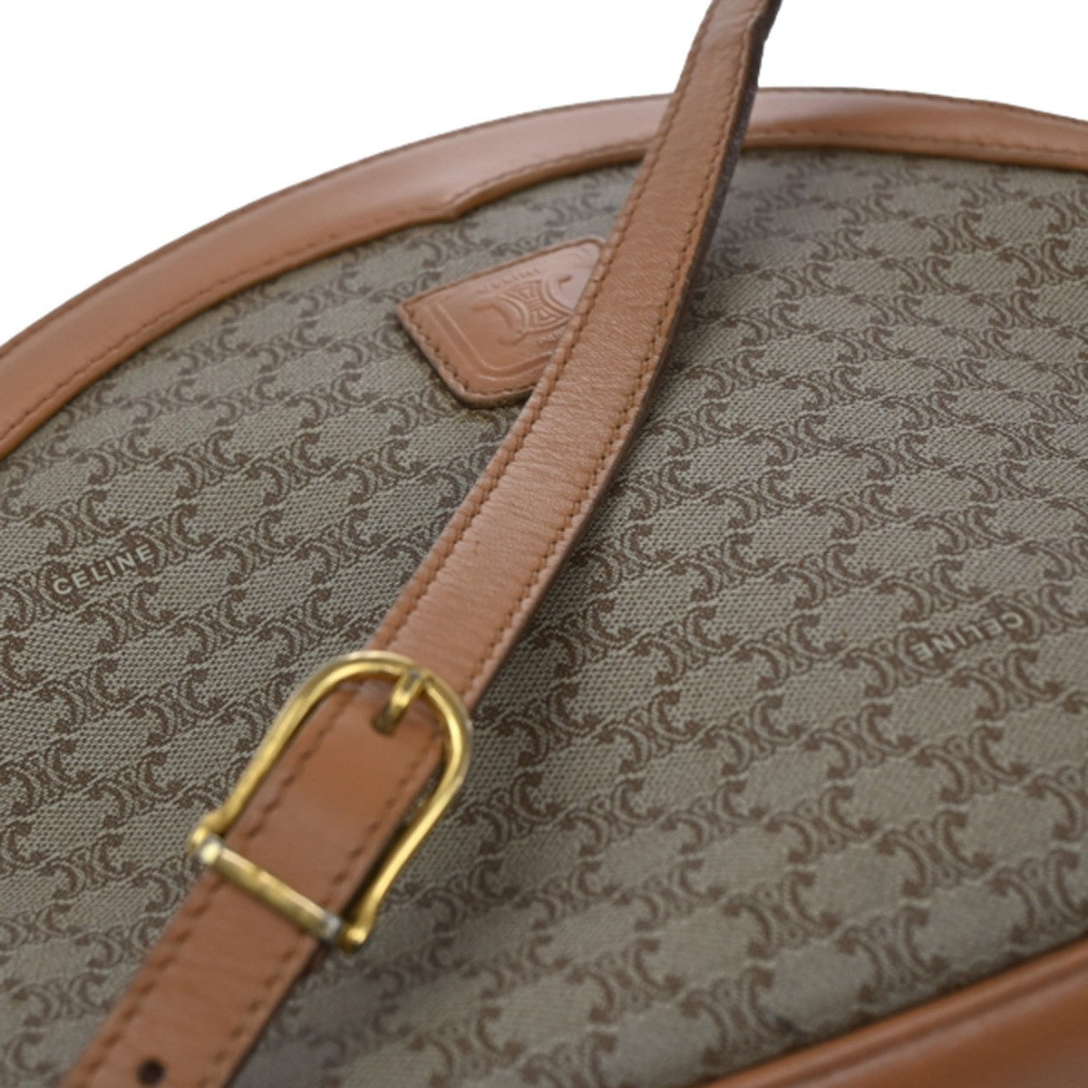 Celine Vintage Macadam Shoulder Bag Canvas and Leather, BROWN, CANVAS, Shoulder bag