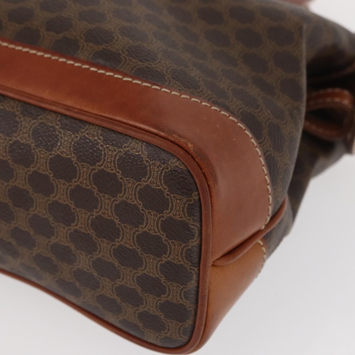 Celine Vintage Macadam Handbag Canvas and Leather, BROWN, CANVAS, Handbag