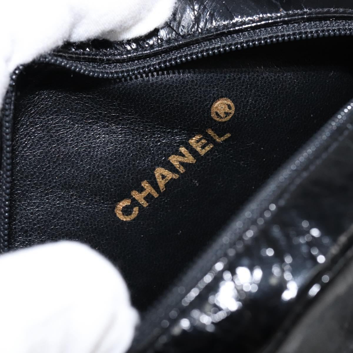 Chanel Vintage Camellia Round Evening Bag Lambskin and Satin, BLACK, PATENT_LEATHER, Clutche & pouche