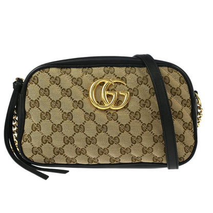 Gucci GG Marmont Shoulder Bag Diagonal Quilted GG Canvas with Leather, BEIGE, CANVAS, Shoulder bag