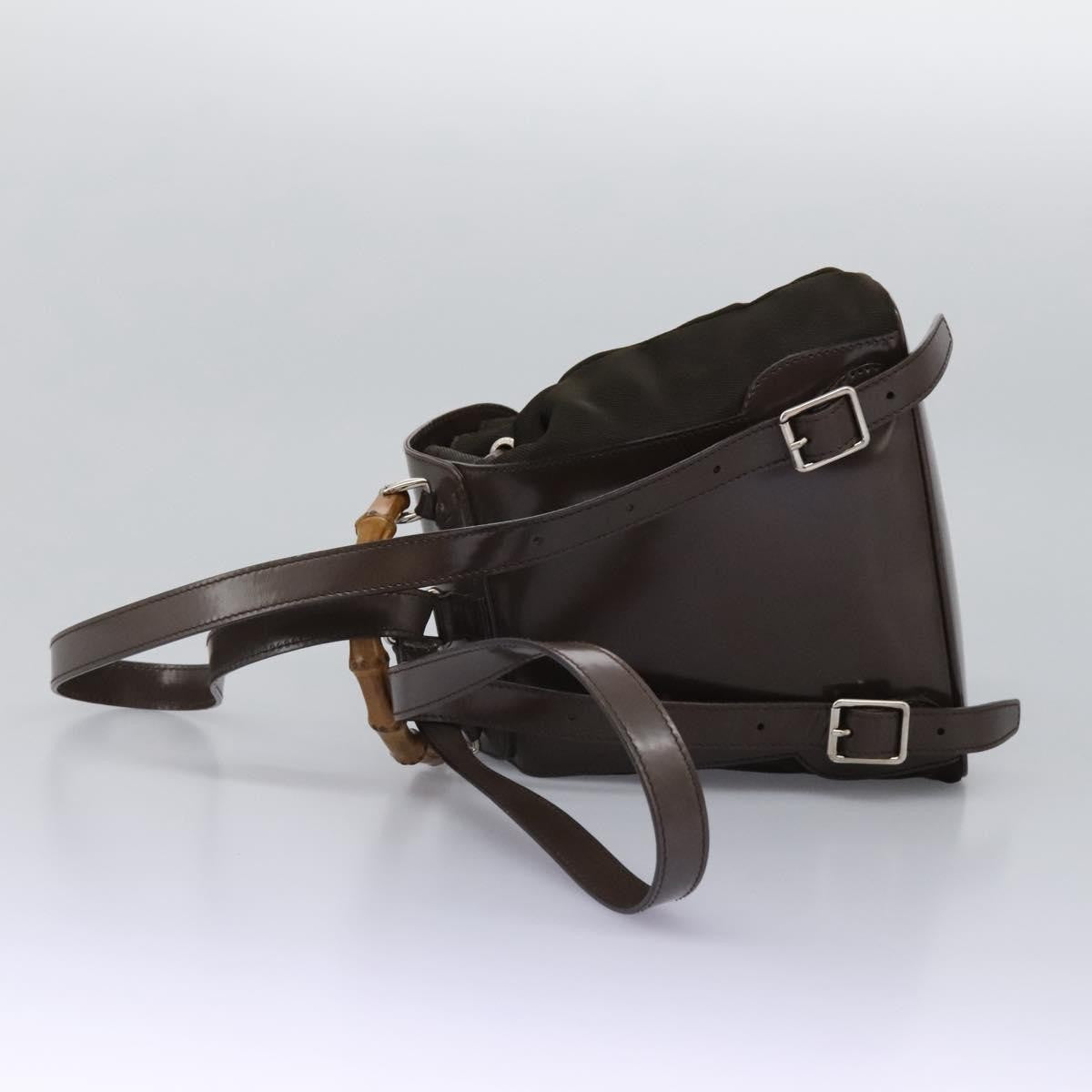 Gucci Vintage Bamboo Backpack Nylon and Patent Leather, BROWN, NYLON, Backpack
