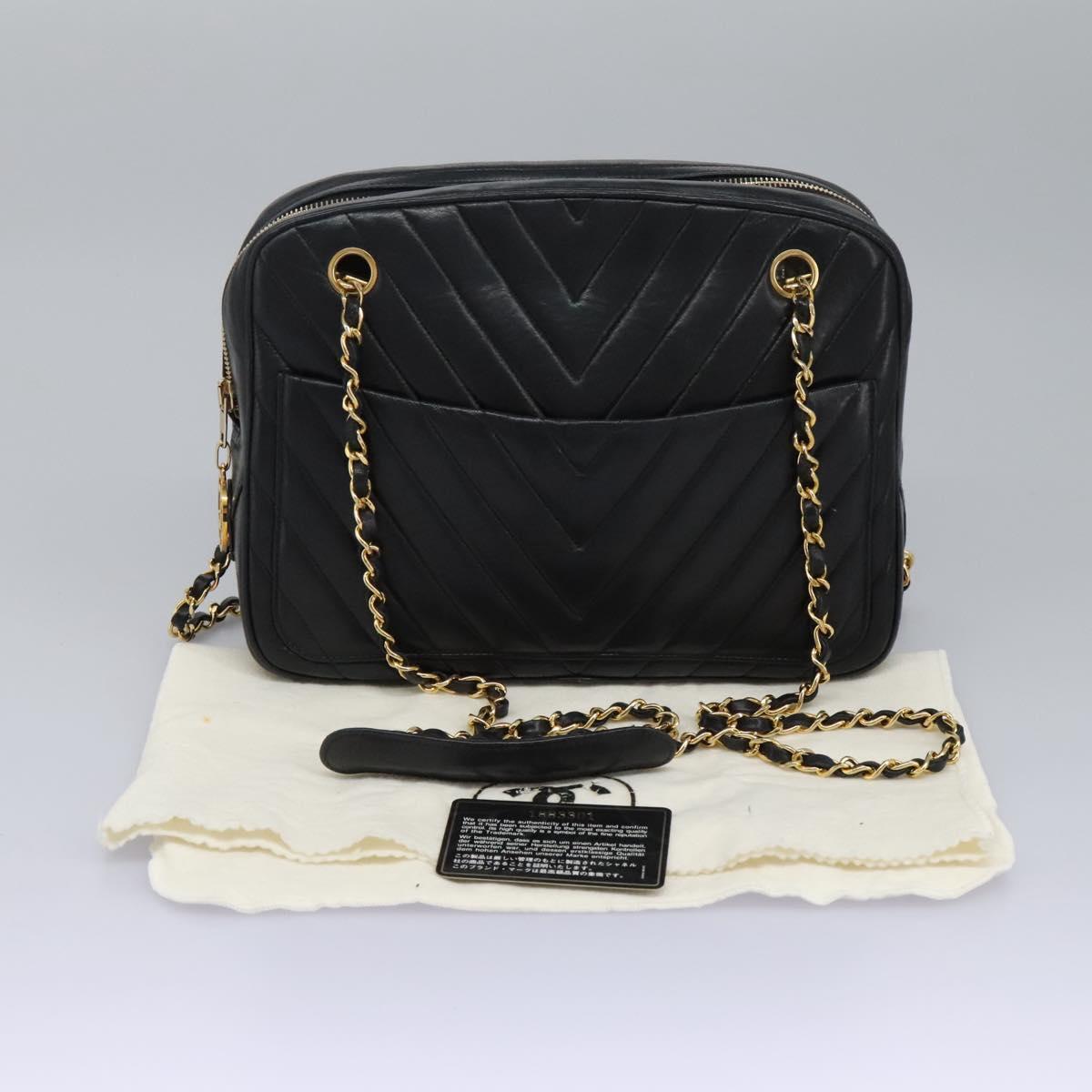Chanel V Stitch Leather, BLACK, LEATHER, Handbag