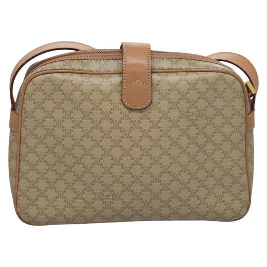 Celine Vintage Macadam Shoulder Bag Canvas and Leather, BEIGE, CANVAS, Shoulder bag