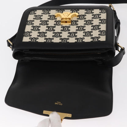 Celine Triomphe Shoulder Bag Canvas with Leather, BLACK, LEATHER, Shoulder bag