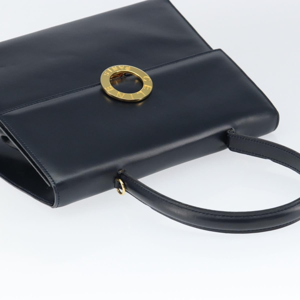 Celine Circle Logo Handbag Leather, NAVY, LEATHER, Handbag
