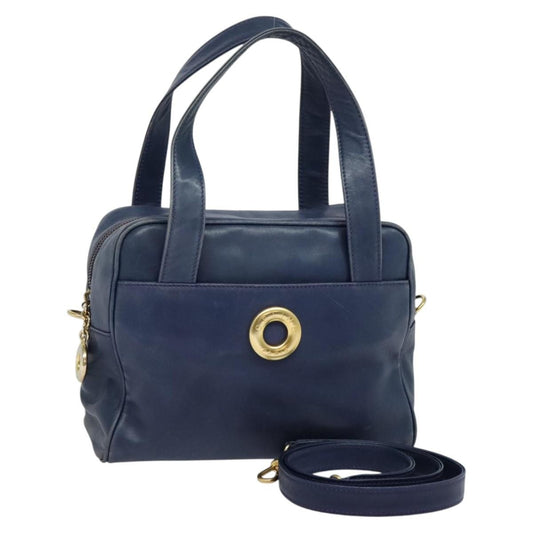 Celine Circle Logo Handbag Leather, BLUE, LEATHER, Handbag