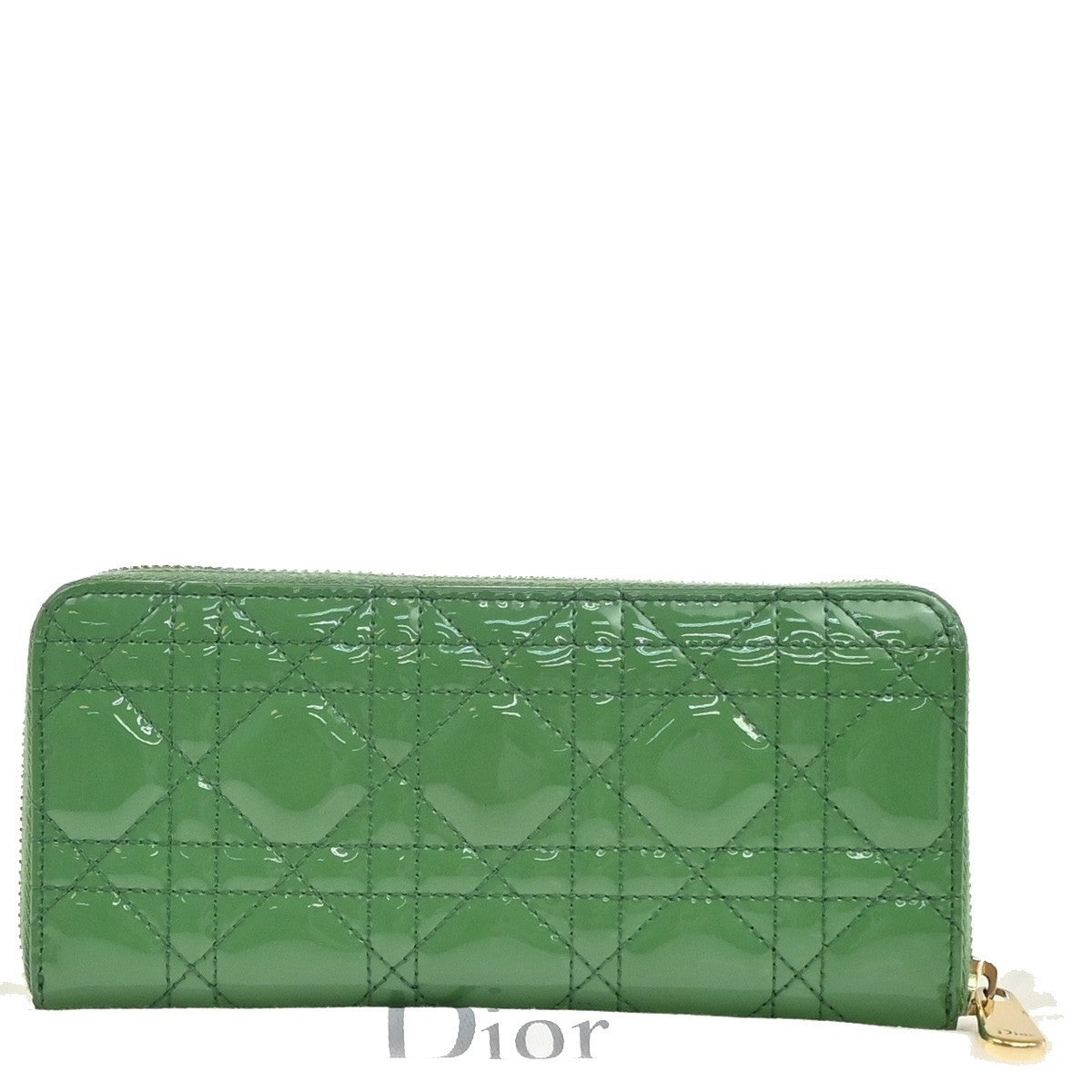 Christian Dior Lady Dior Zip Around Wallet Cannage Quilt Patent, GREEN, PATENT_LEATHER, Clutche & pouche