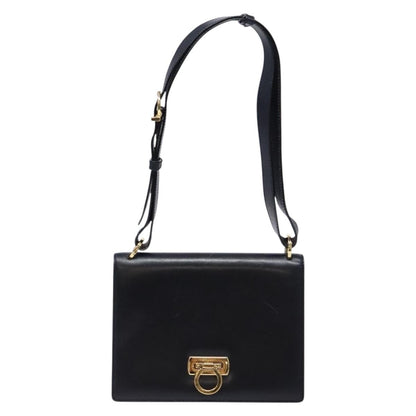 Salvatore Ferragamo Gancini Shoulder Bag Leather, NAVY, LEATHER, Shoulder bag