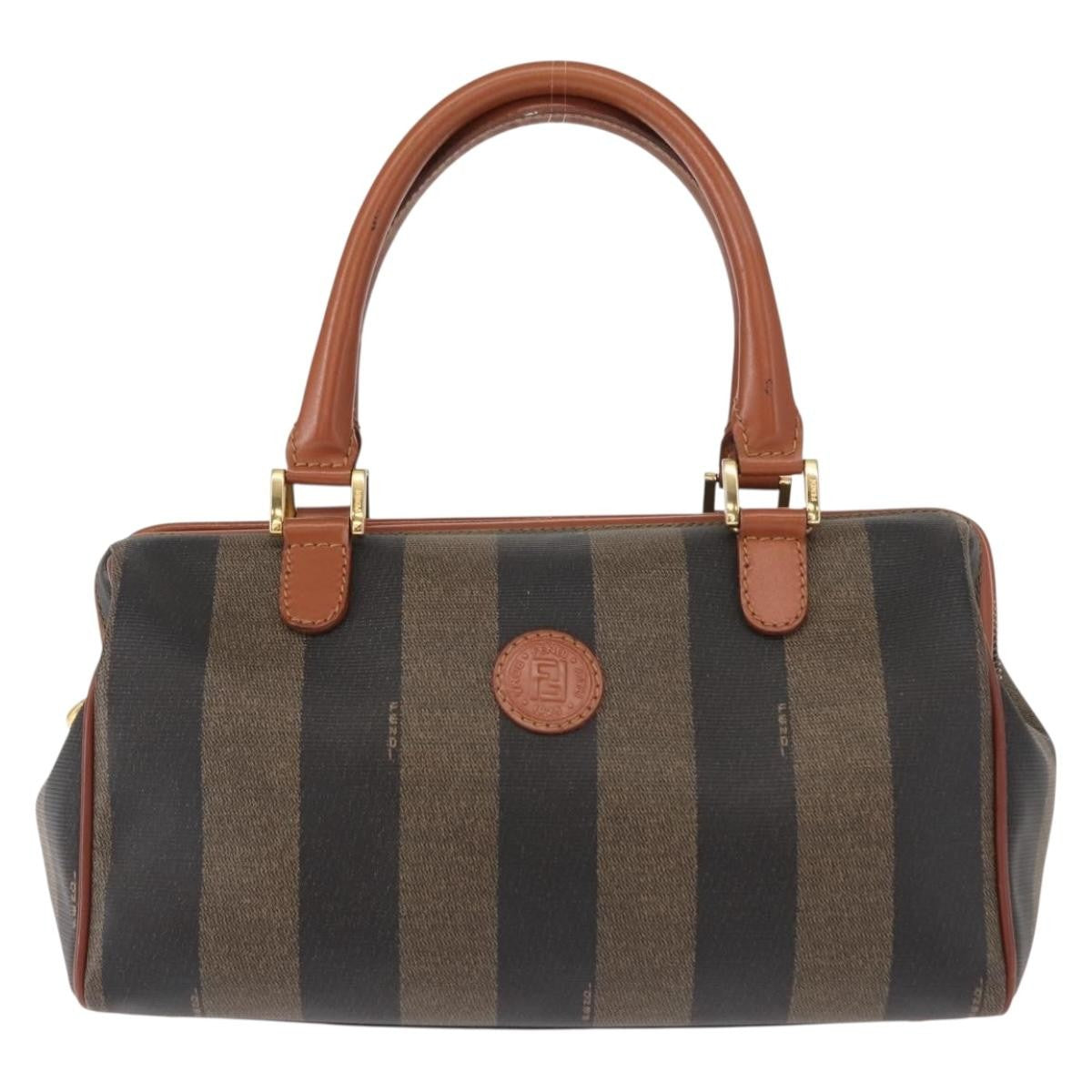 Fendi Vintage Pequin Convertible Boston Bag Coated Canvas, BROWN, CANVAS, Handbag