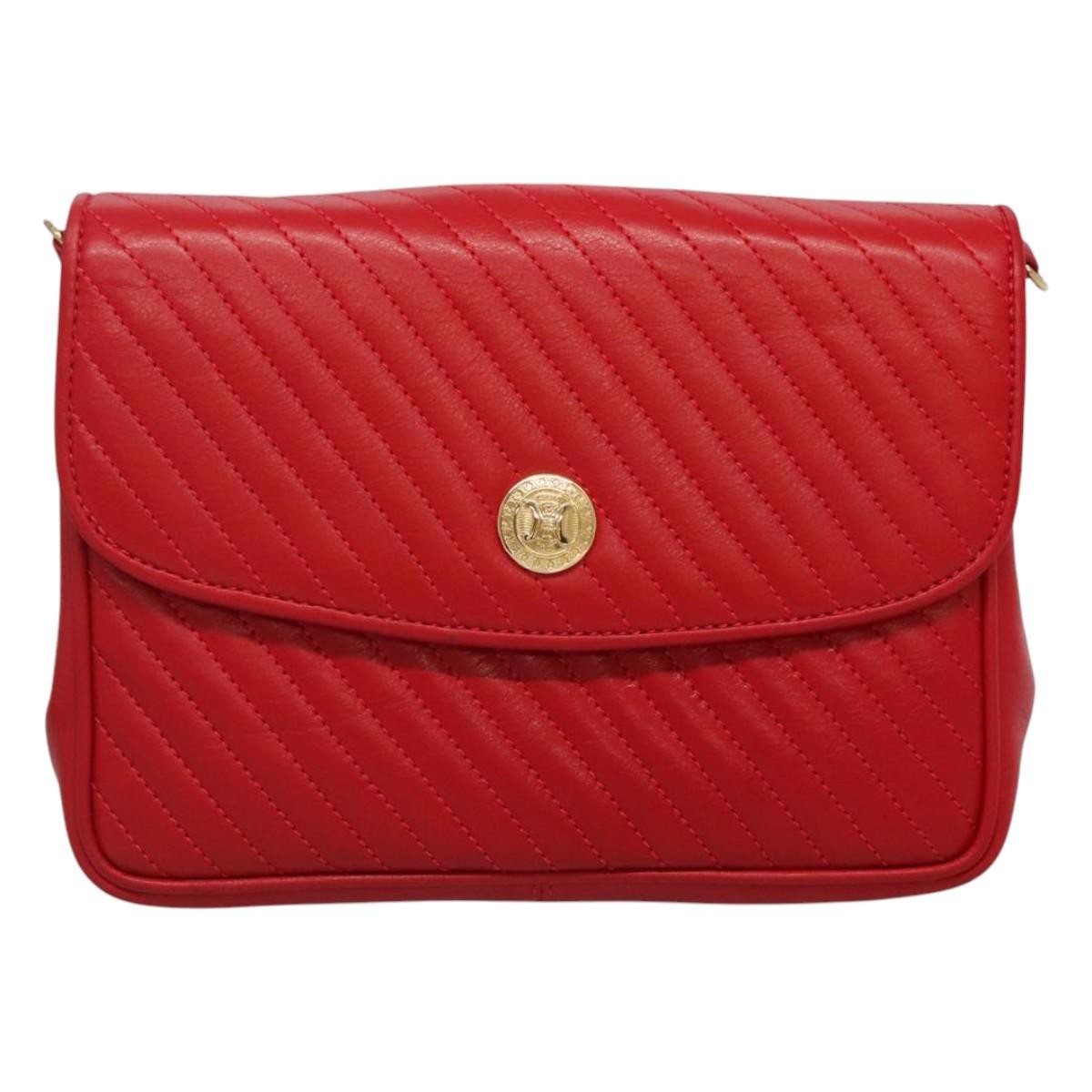 Celine Chain Shoulder Bag Leather, RED, LEATHER, Shoulder bag