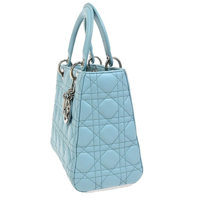 Christian Dior Lady Dior Bag Leather, BLUE, LEATHER, Handbag