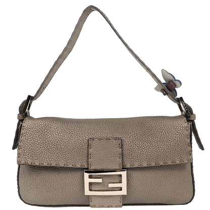 Fendi Selleria Baguette Bag Leather, GRAY, LEATHER, Handbag