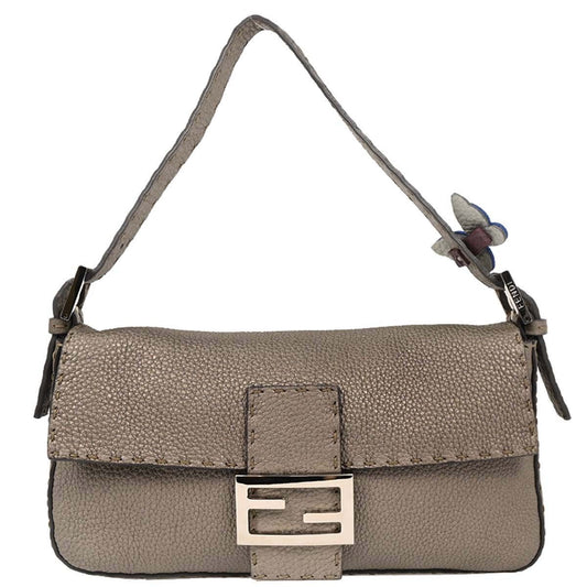 Fendi Selleria Baguette Bag Leather, GRAY, LEATHER, Handbag