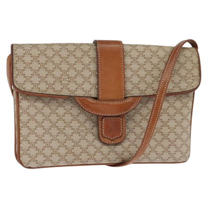 Celine Vintage Macadam Shoulder Bag Canvas and Leather, BEIGE, CANVAS, Shoulder bag