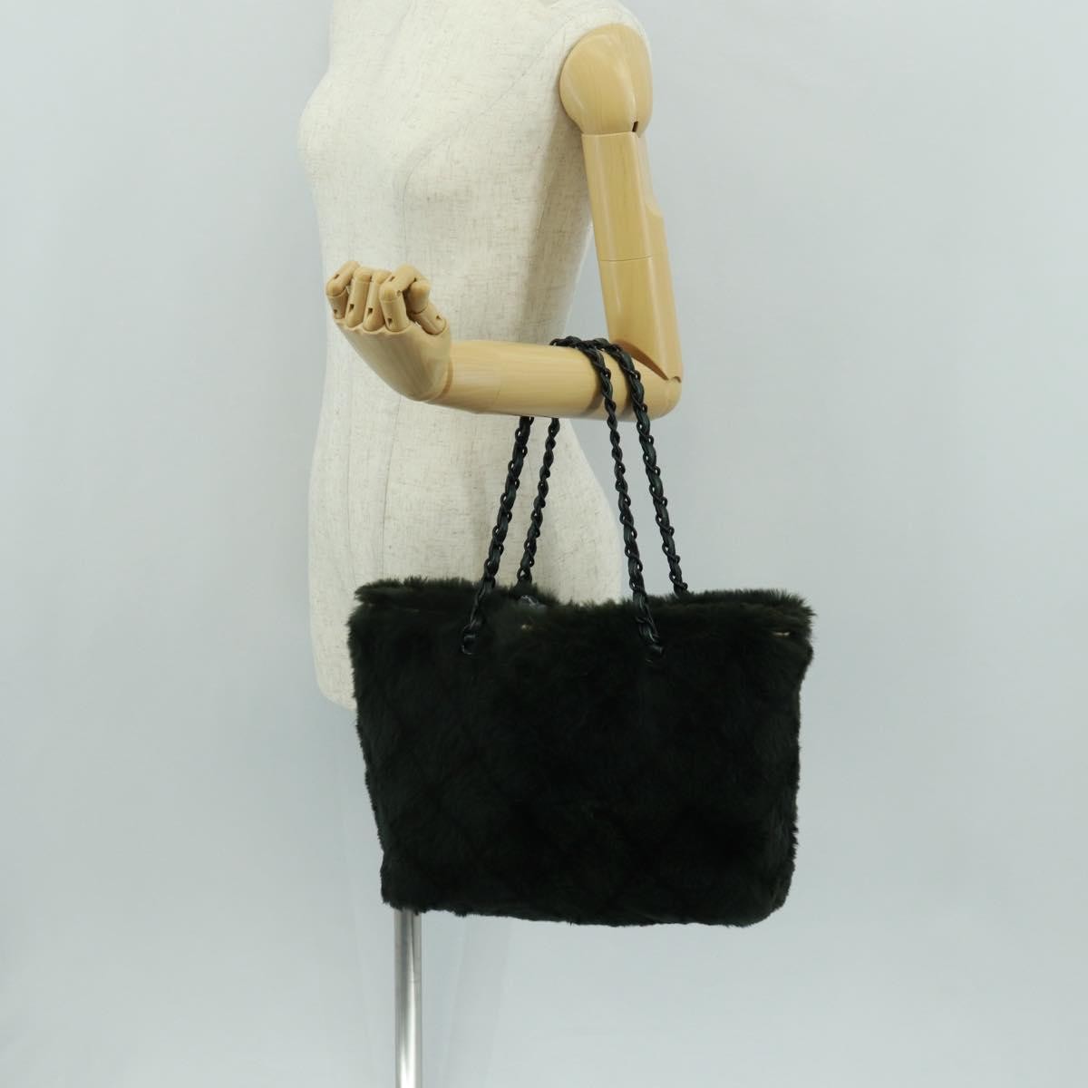 Chanel Vintage CC Chain Tote Printed Lapin Fur, GREEN, FAUX_FUR, Tote bag