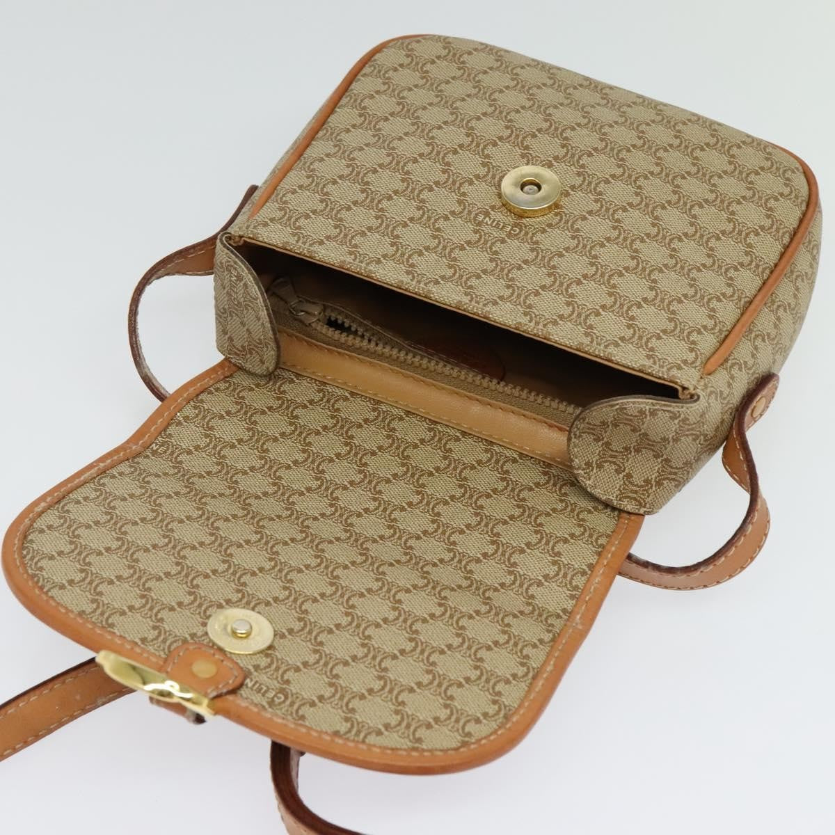 Celine Vintage Macadam Shoulder Bag Canvas, BEIGE, CANVAS, Shoulder bag