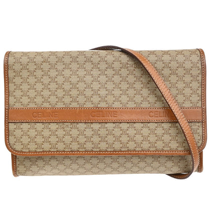 Celine Macadam Pochette Canvas and Leather, BEIGE, PVC, Clutche & pouche