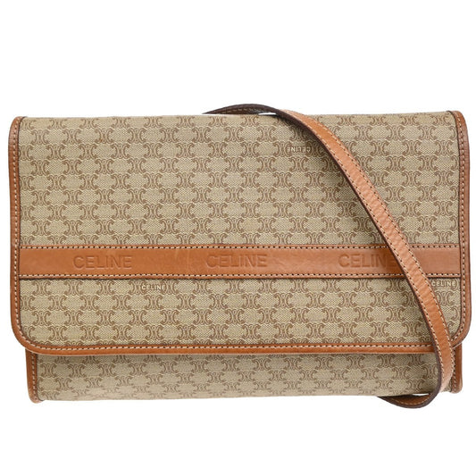 Celine Macadam Pochette Canvas and Leather, BEIGE, PVC, Clutche & pouche