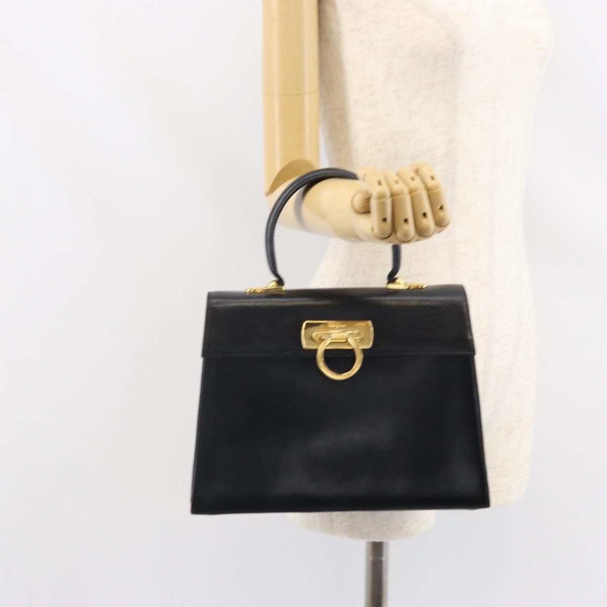 Salvatore Ferragamo Convertible Top Handle Bag Leather, BLACK, LEATHER, Handbag