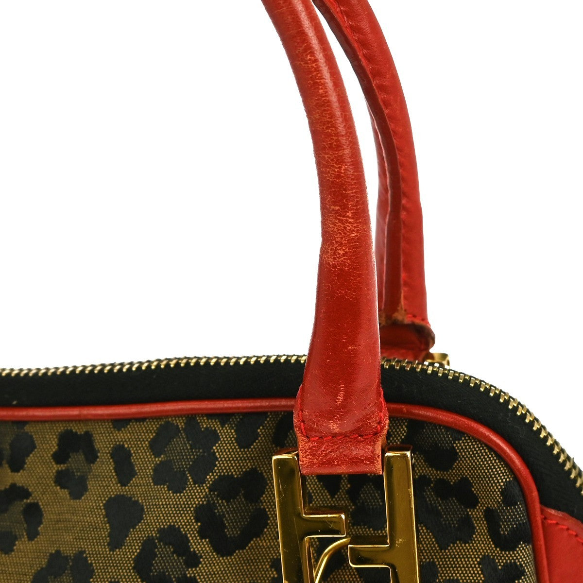 Fendi Vintage Convertible Bowling Bag Leopard Print Jacquard, BROWN, CANVAS, Handbag