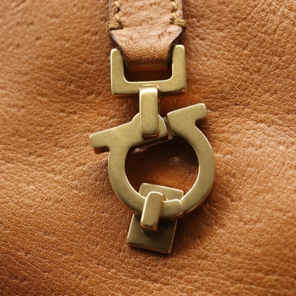 Salvatore Ferragamo Gancini Shoulder Bag Leather, BROWN, LEATHER, Handbag