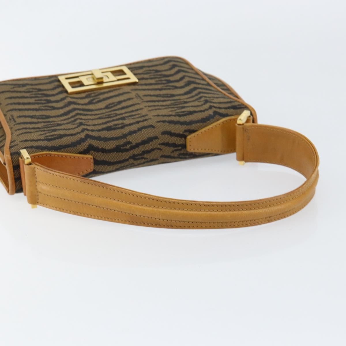 Fendi Vintage Tiger Print Shoulder Bag Canvas, GOLD, CANVAS, Shoulder bag