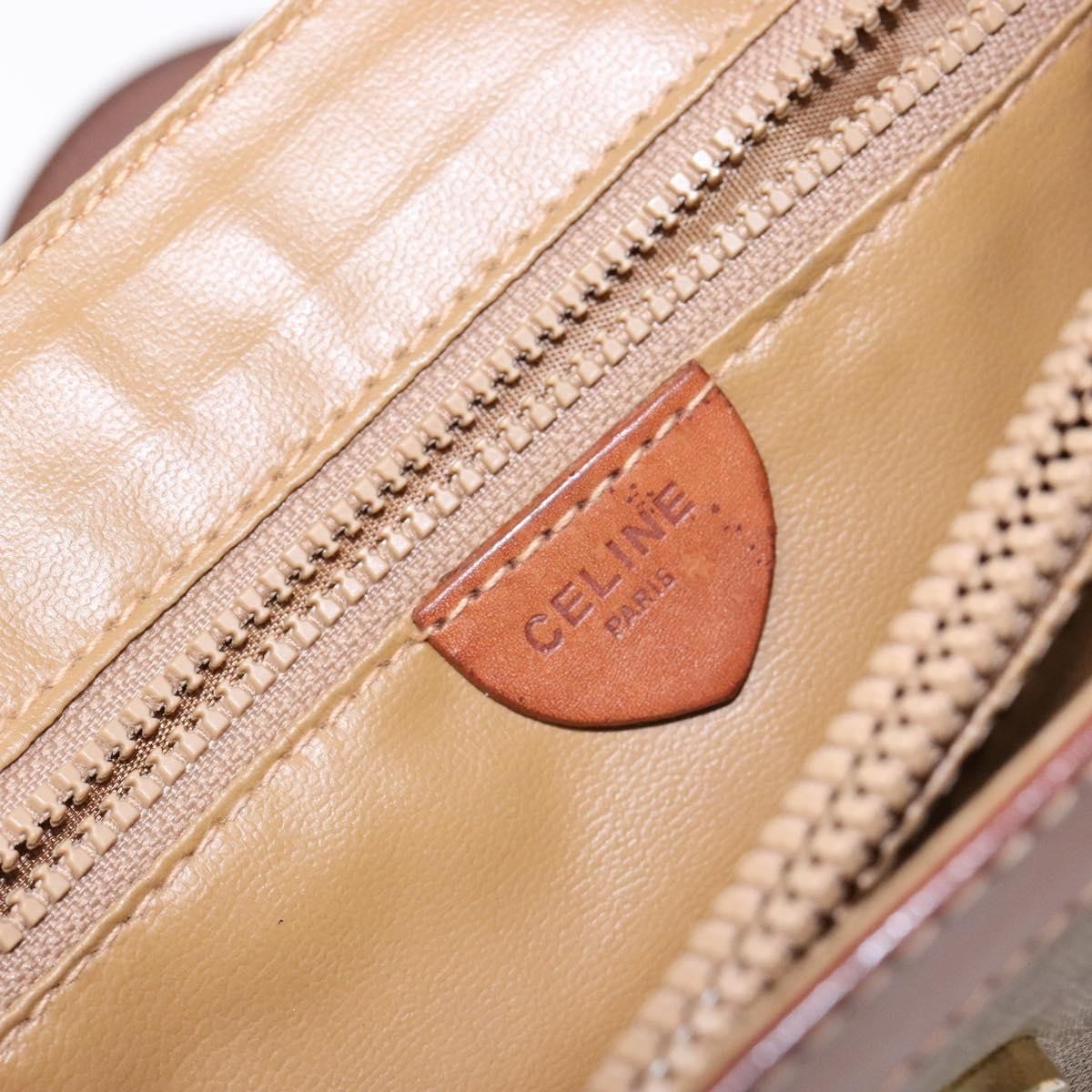 Celine Vintage Macadam Shoulder Bag Canvas and Leather, BEIGE, CANVAS, Shoulder bag