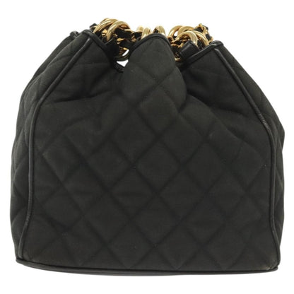 Chanel Vintage Drawstring Chain Bucket Bag Quilted Canvas, BLACK, CANVAS, Shoulder bag