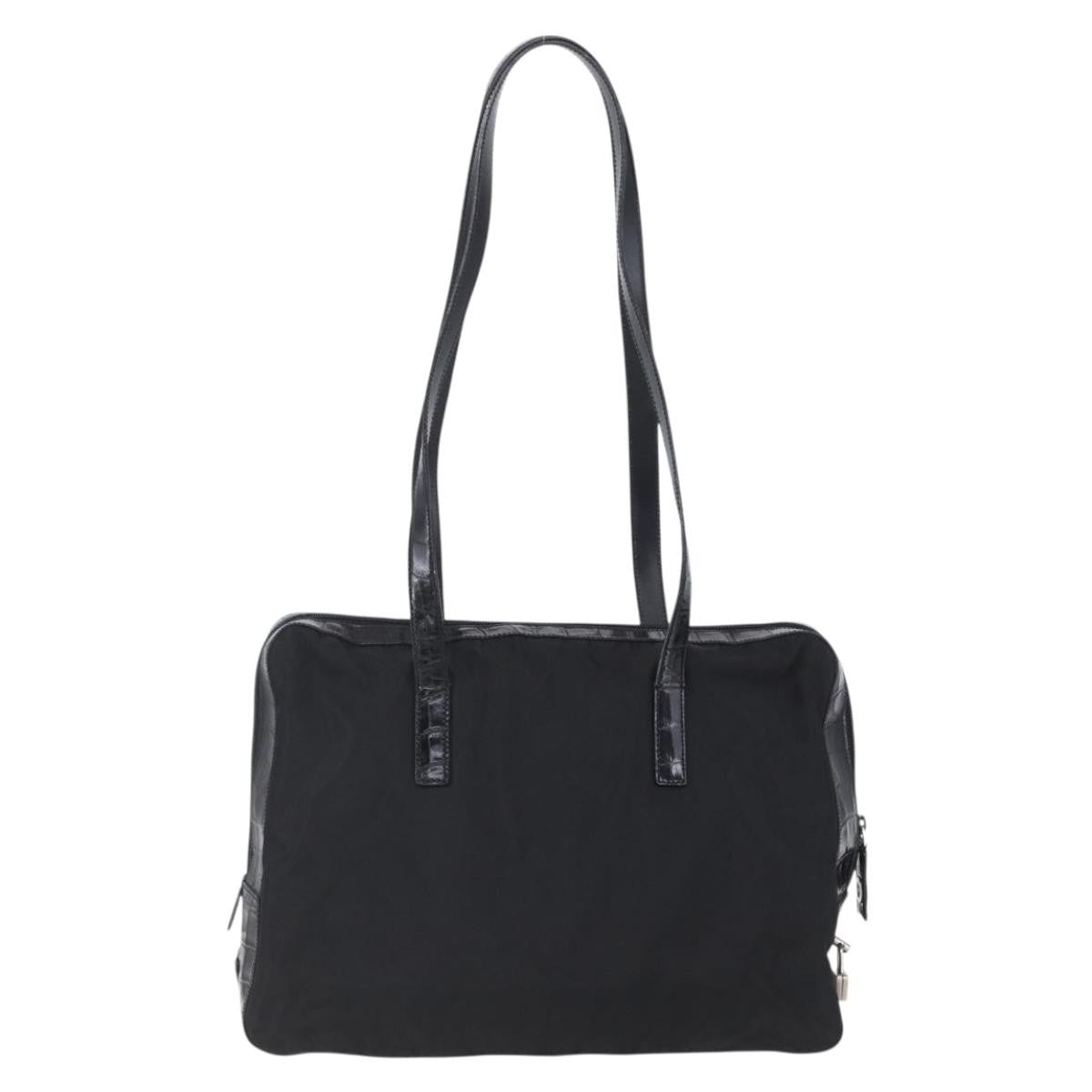 Prada Vintage Shoulder Bag Nylon and Leather, BLACK, NYLON, Shoulder bag