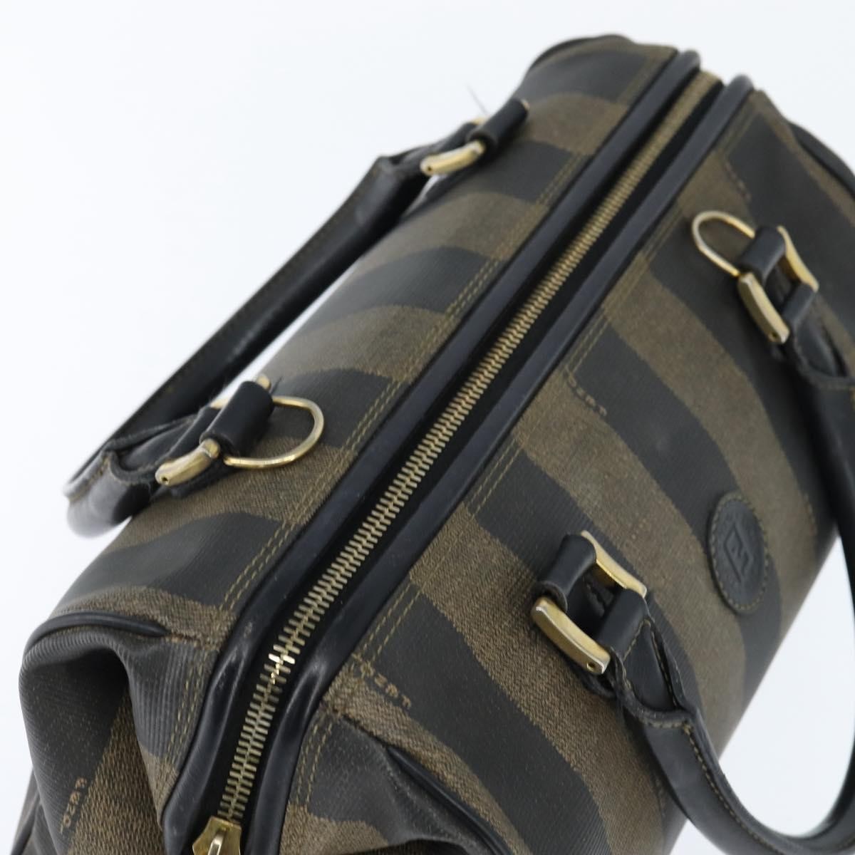 Fendi Vintage Pequin Boston Bag Coated Canvas, BROWN, CANVAS, Handbag