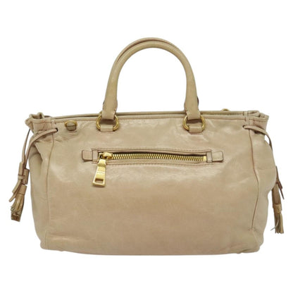 Prada Front Pocket Convertible Tote Leather, BEIGE, LEATHER, Tote bag