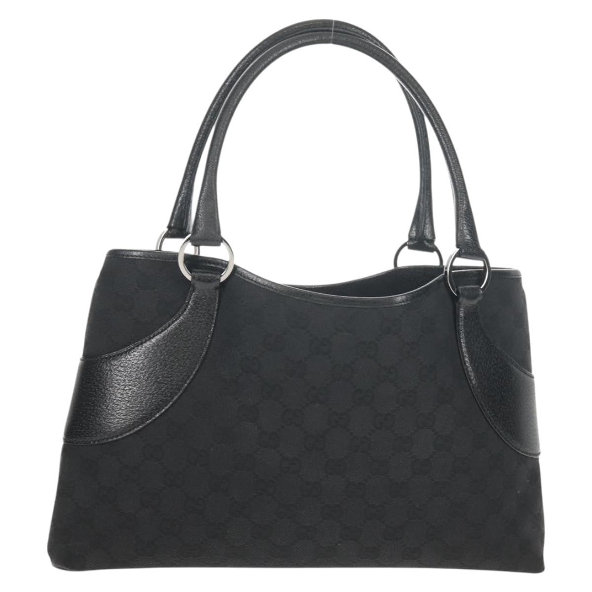 Gucci Vintage Ring Tote GG Canvas with Leather, BLACK, CANVAS, Handbag