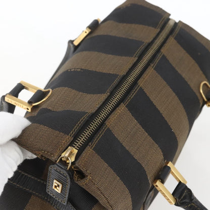 Fendi Vintage Pequin Convertible Boston Bag Coated Canvas, BROWN, CANVAS, Travel bag