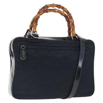 Gucci Vintage Bamboo Handle Bag Nylon, BLACK, NYLON, Handbag
