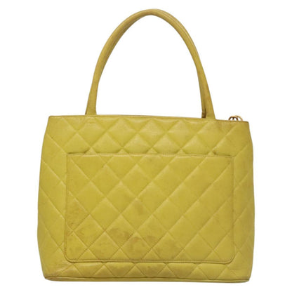 Chanel Medallion Tote Quilted Caviar, YELLOW, LEATHER, Tote bag