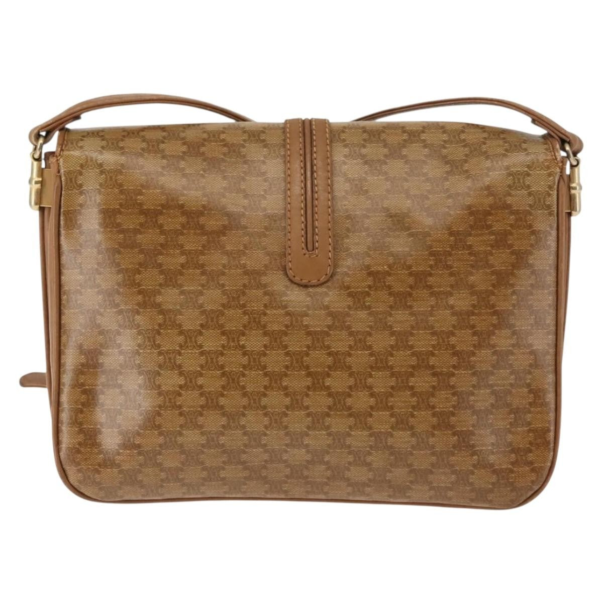 Celine Vintage Macadam Shoulder Bag Canvas and Leather, BEIGE, CANVAS, Shoulder bag