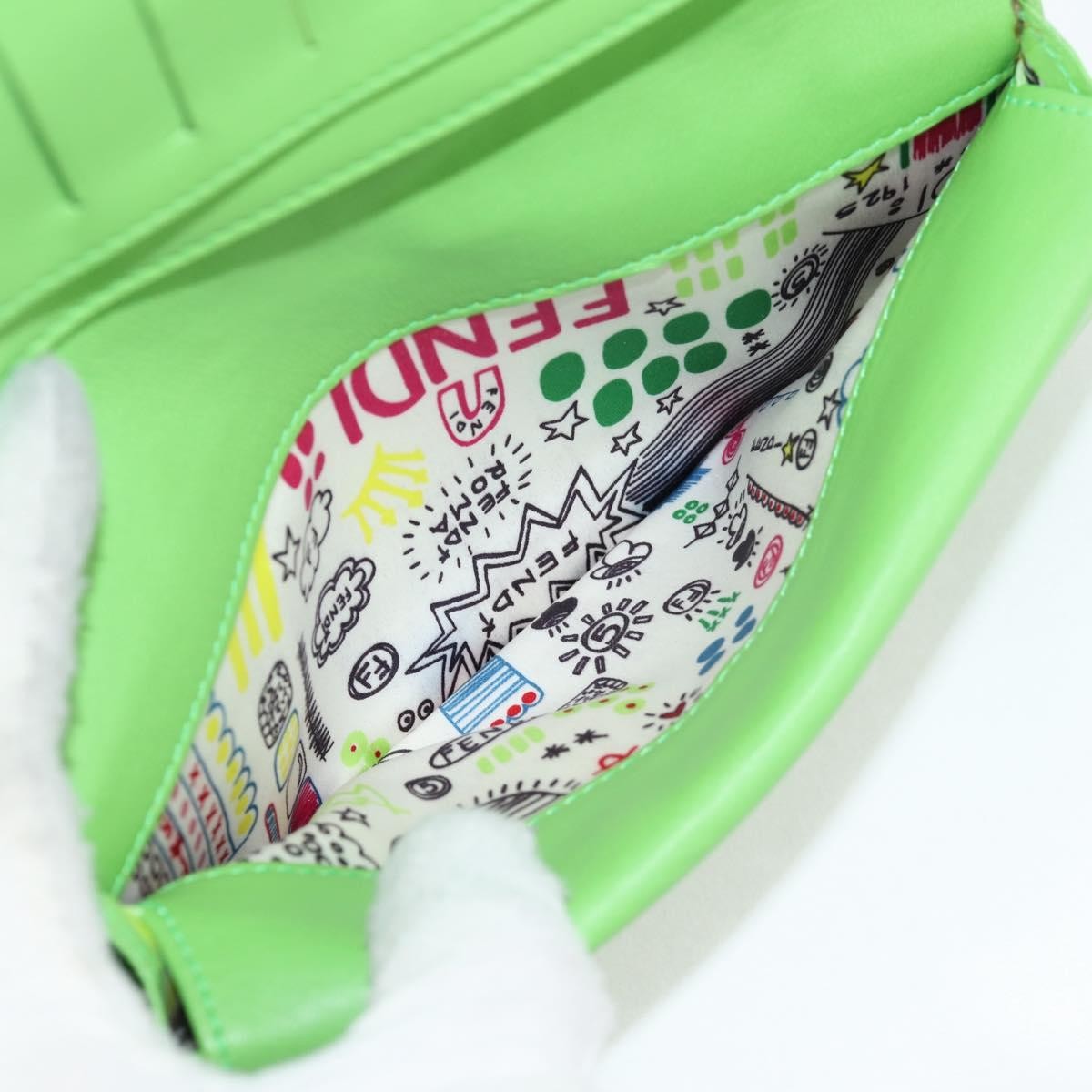 Fendi Wallet on Chain Logo Embossed Leather, GREEN, LEATHER, Wallets