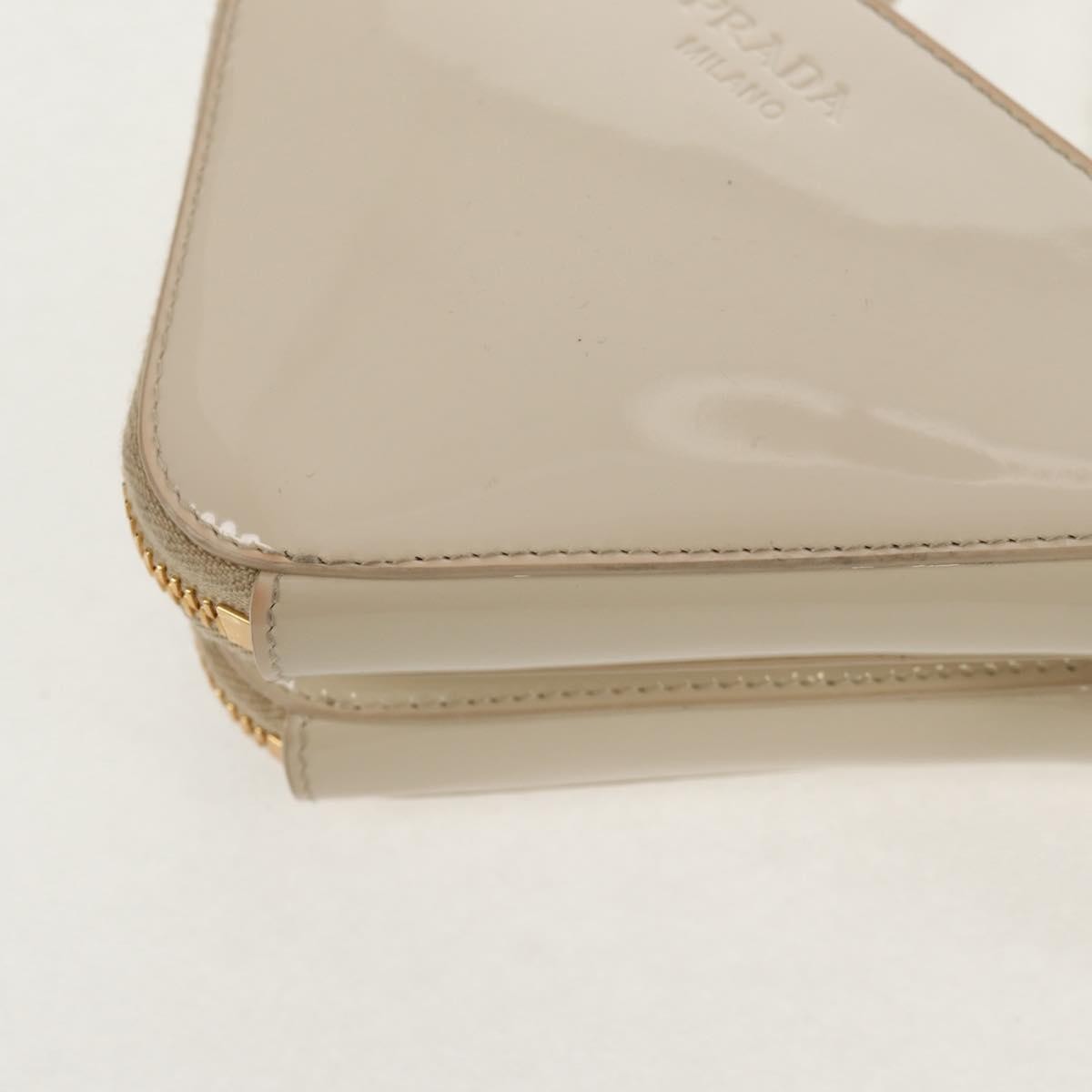 Prada Triangle Double Zip Pouch Bag with Chain Patent leather, BEIGE, PATENT_LEATHER, Clutche & pouche