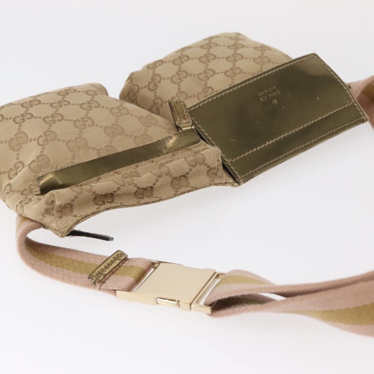 Gucci Vintage Double Belt Bag GG Canvas with Leather, BEIGE, CANVAS, Shoulder bag