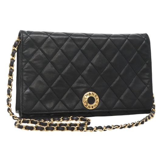 Chanel Vintage Full Flap Bag Quilted Lambskin, BLACK, LEATHER, Handbag