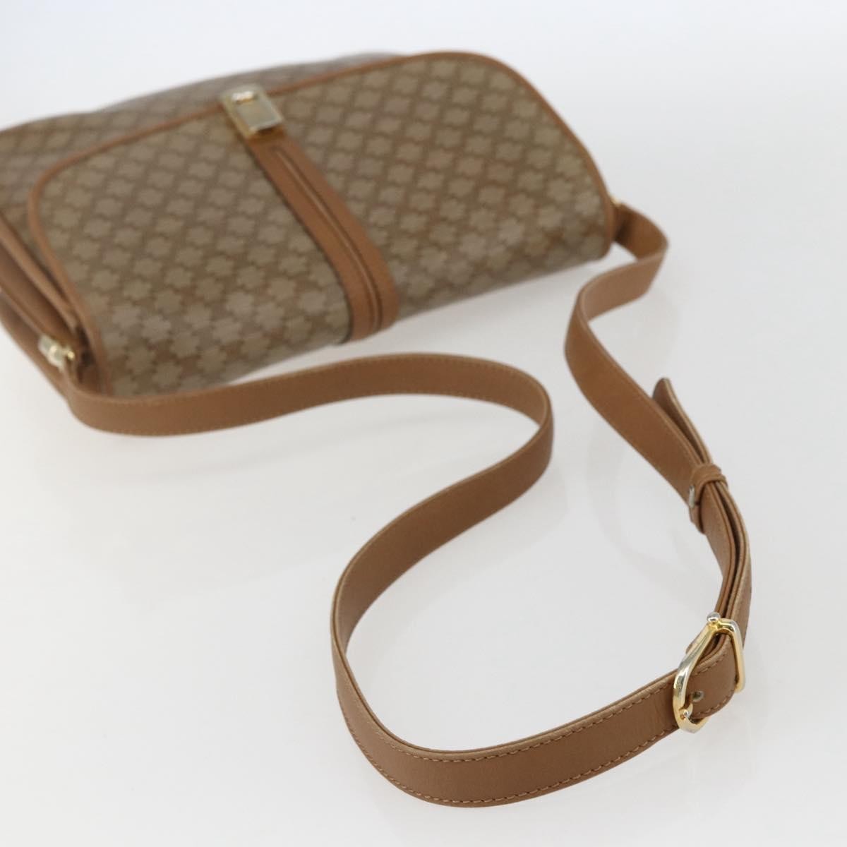 Celine Vintage Macadam Shoulder Bag Canvas and Leather, BEIGE, CANVAS, Shoulder bag