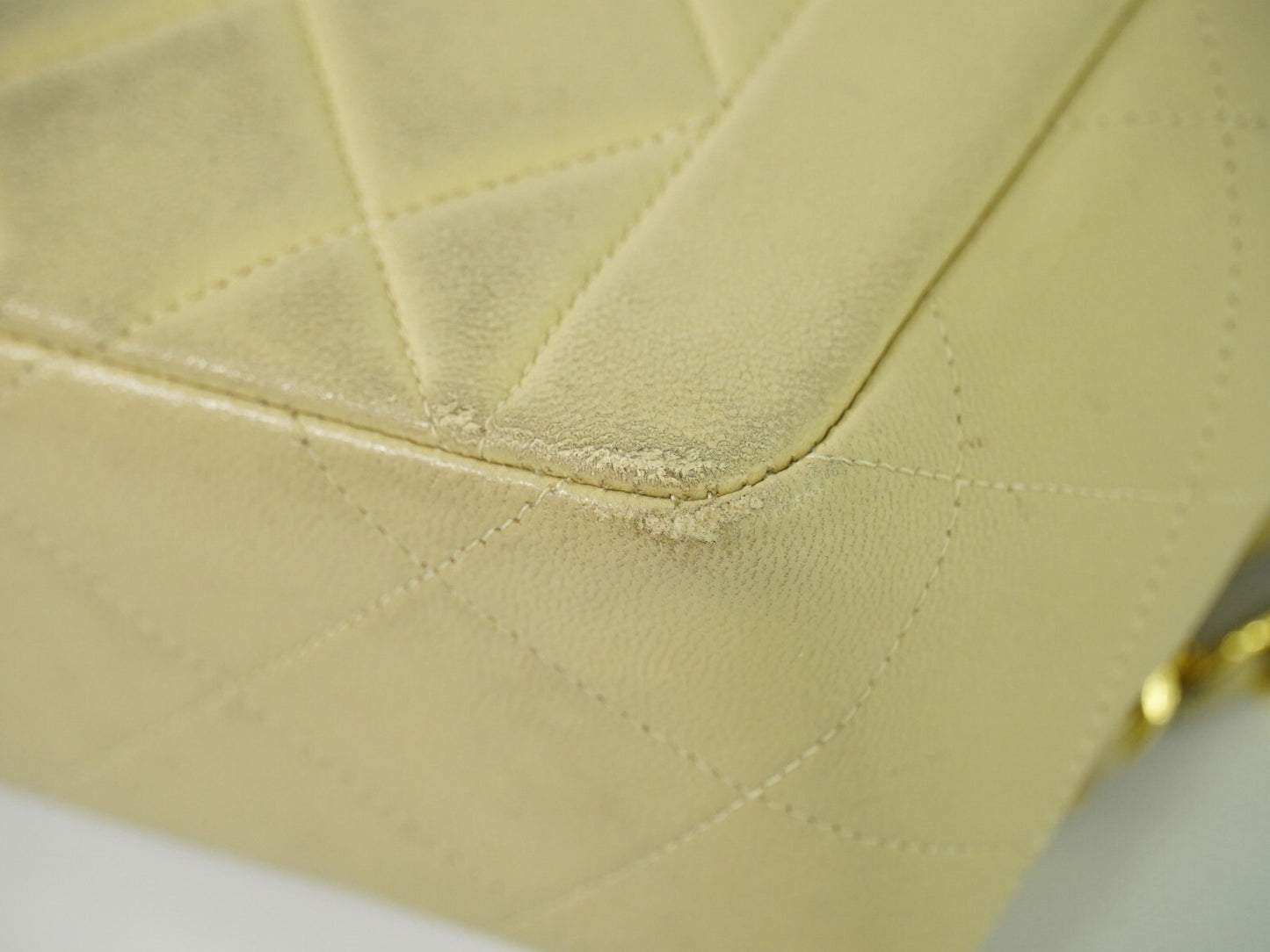 Chanel Vintage Square Flap Bag Quilted Lambskin, BEIGE, LEATHER, Shoulder bag