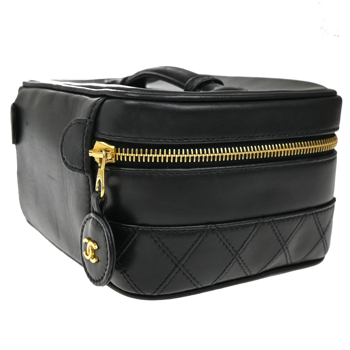Chanel Vintage Cosmetic Case Leather, BLACK, LEATHER, Handbag
