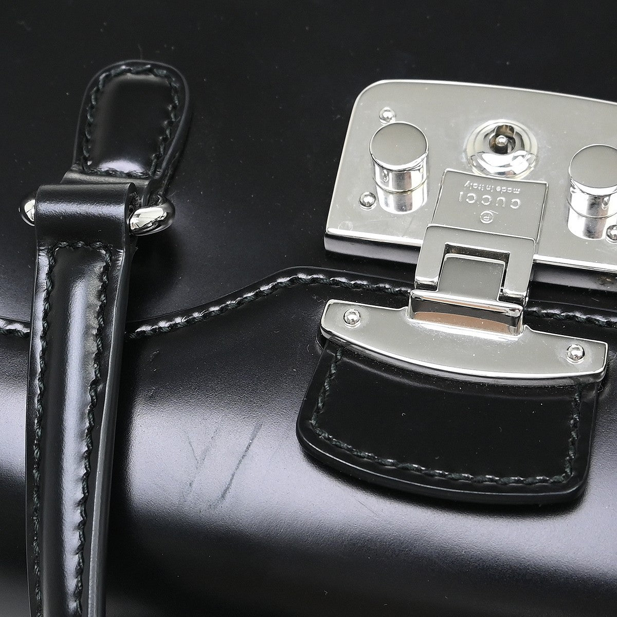 Gucci Lady Lock Satchel Leather, Black, Leather, Handbag