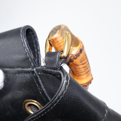 Gucci Vintage Bamboo Sling Backpack Leather, BLACK, LEATHER, Backpack